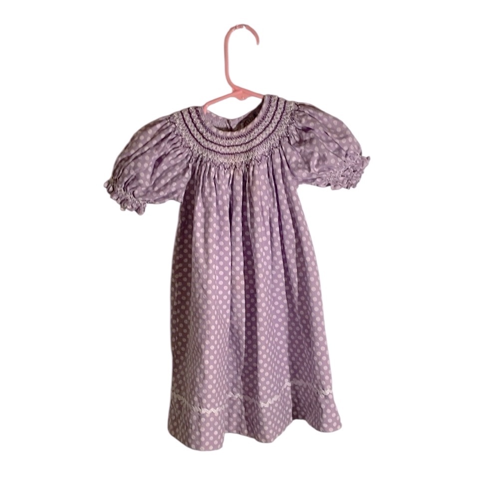 Girls' Lavender Polka Dot Smocked Dress